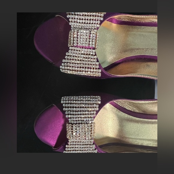 Kate Spade purple satin peep toe high heels w rhinestone bows wmn Sz 7.5 - Picture 4 of 15